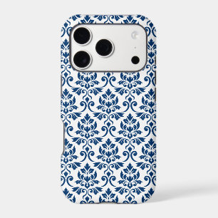 Feuille de Damas motif bleu foncé sur blanc