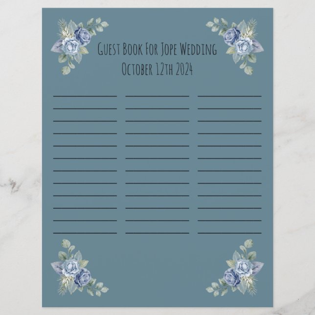 Feuille de livre d'invité mariage (Devant)