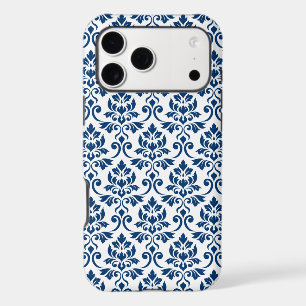 Feuille de motif damas bleu foncé sur blanc