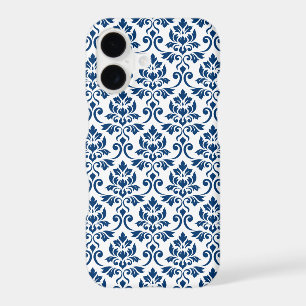 Feuille de motif damas bleu foncé sur blanc