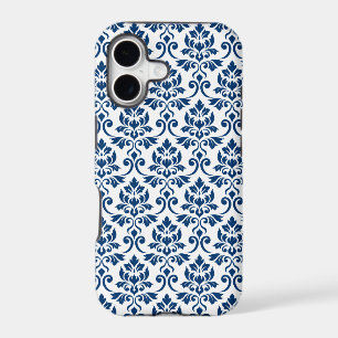 Feuille de motif damasquin foncé bleu sur blanc