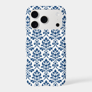 Feuille de motif damasquin foncé bleu sur blanc