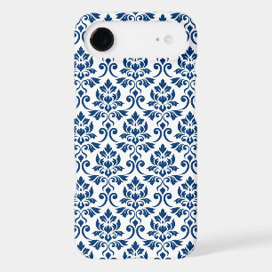 Feuille de motif damasquin foncé bleu sur blanc