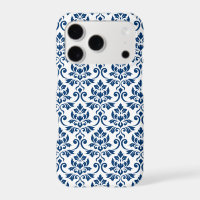 Feuille de motif damasquin foncé bleu sur blanc
