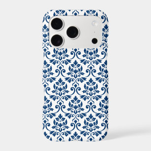 Feuille de motif damasquin foncé bleu sur blanc