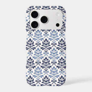 Feuille de motif damassé bleus sur crème