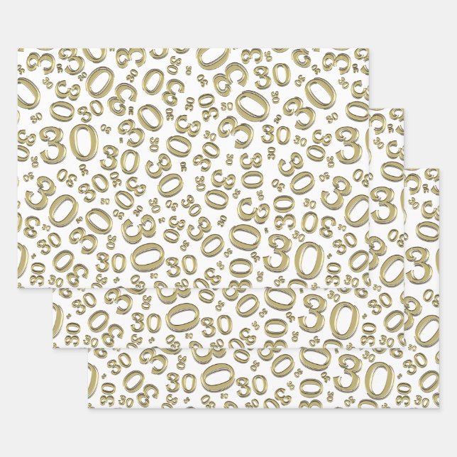Feuille De Papier Cadeau 0e anniversaire or/blanc Random Number Motif (Lot)