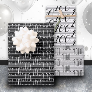 Feuille De Papier Cadeau 100e anniversaire Noir blanc chiffres de typograph