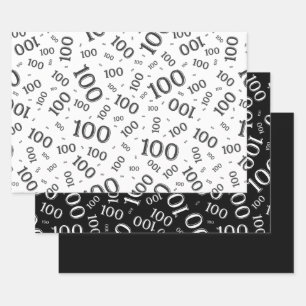 Feuille De Papier Cadeau 100e anniversaire Numéro noir et blanc Motif 100