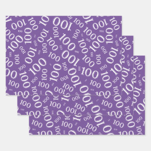 Feuille De Papier Cadeau 100e anniversaire Purple Numéro Motif 100