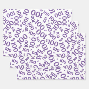 Feuille De Papier Cadeau 100e anniversaire Purple Numéro Motif 100 Envelopp