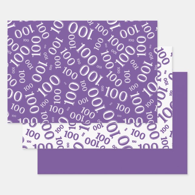 Feuille De Papier Cadeau 100e anniversaire Purple Random Numéro Motif (Lot)