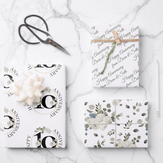 Feuille De Papier Cadeau 10 ans Mariage Anniversaire Personnalisé (Recto)