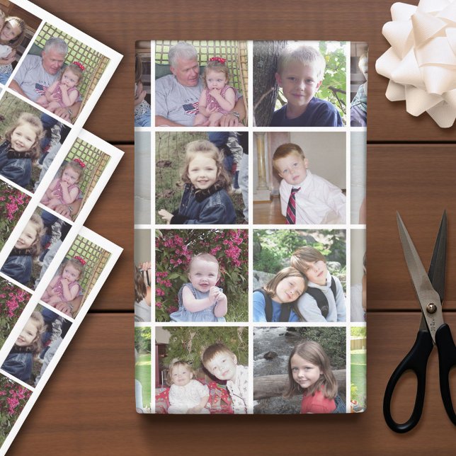 Feuille De Papier Cadeau 12 Photo Collage - grille arrière - plan blanche (Custom Photo Wrapping Paper)