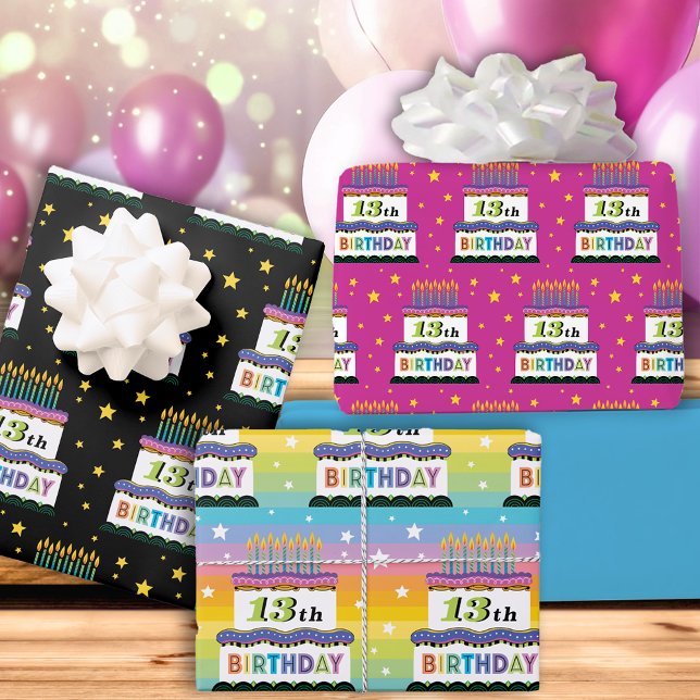 Feuille De Papier Cadeau 13e anniversaire Rainbow Stripes Cake Wrapping Pap (Créateur téléchargé)