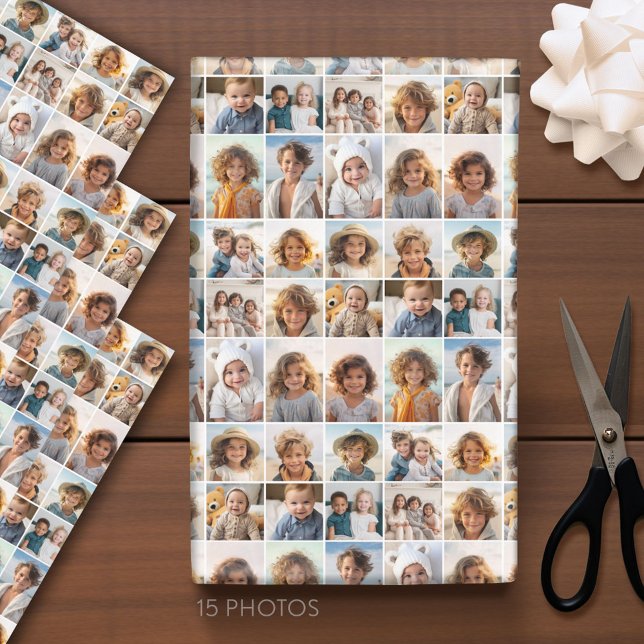 Feuille De Papier Cadeau 15 Grille de collage photo - noir blanc (Custom Photo Wrapping Paper)