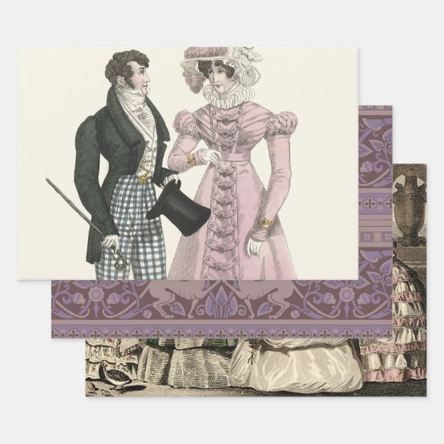 Feuille De Papier Cadeau 1823 Antique Homme Mariage Femme Mode (Lot)