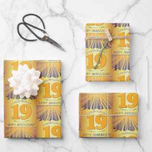 Feuille De Papier Cadeau 19 ans Rayon d'or 12 étapes d'anniversaire