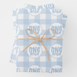 Feuille De Papier Cadeau 1er anniversaire fête mignonne Pastel Blue Onederf