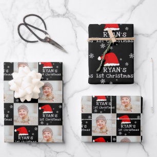 Feuille De Papier Cadeau 1ère photo de Noël du bébé Flocon de neige de Sant