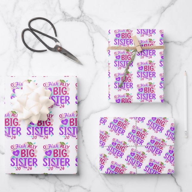 Feuille De Papier Cadeau 2024 Officiellement - O'Fishally a Big Sister Pun (Recto)