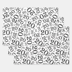 Feuille De Papier Cadeau 20e anniversaire Noir/Blanc Random Numéro Motif