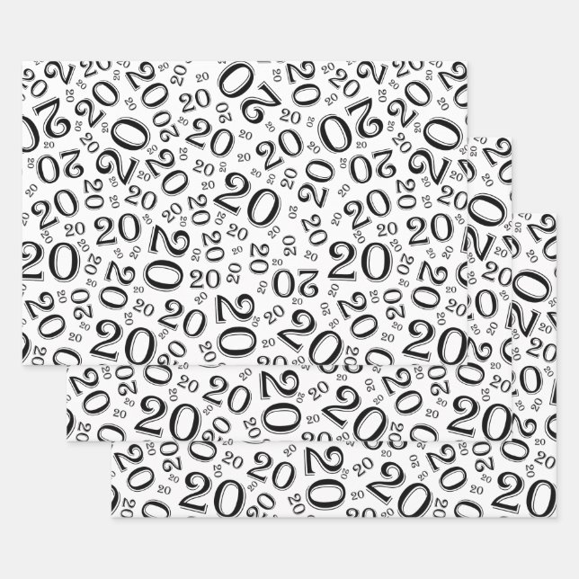 Feuille De Papier Cadeau 20e anniversaire Noir/Blanc Random Numéro Motif (Lot)