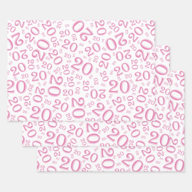 Feuille De Papier Cadeau 20e anniversaire Pink/White Random Numéro Motif 20 (Lot)