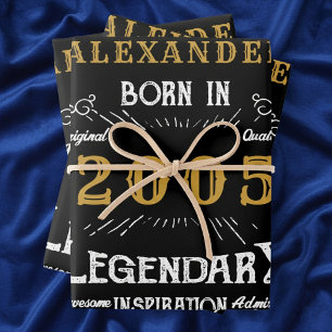 Feuille De Papier Cadeau 21e Anniversaire 2005 Legend Vintage Noir