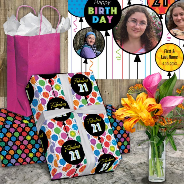 Feuille De Papier Cadeau 21e Anniversaire Bright Round Balloons Poster (Créateur téléchargé)