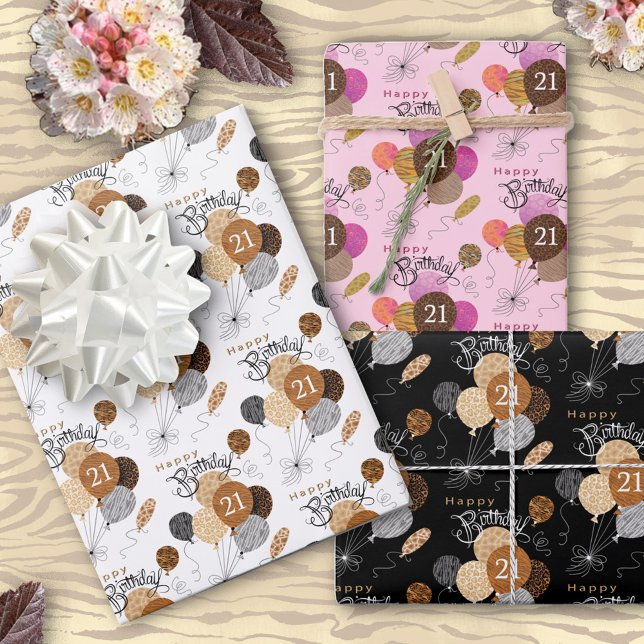 Feuille De Papier Cadeau 21e anniversaire des ballons Posters de animaux (Créateur téléchargé)