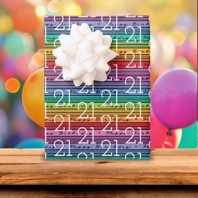 Feuille De Papier Cadeau 21e anniversaire Rainbow Stripes (Créateur téléchargé)