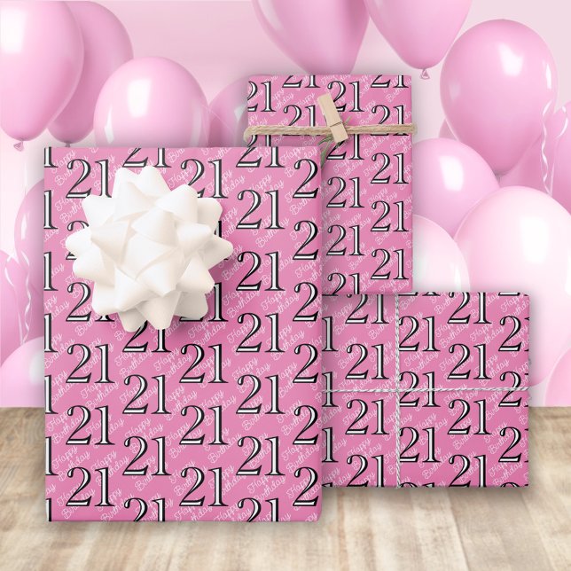 Feuille De Papier Cadeau 21e anniversaire rose (Créateur téléchargé)
