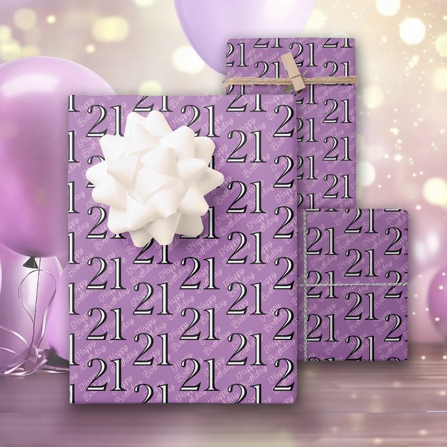 Feuille De Papier Cadeau 21e anniversaire violet (Créateur téléchargé)