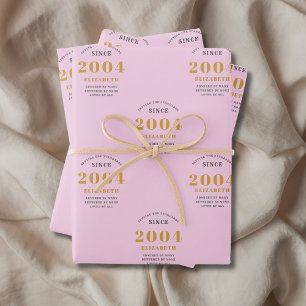 Feuille De Papier Cadeau 21st Birthday 2004 Ajouter le nom Pink Grey