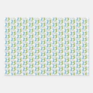 Feuille De Papier Cadeau 25e anniversaire chiffres bleu vert
