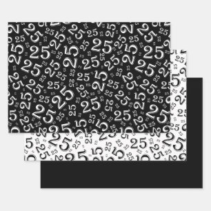 Feuille De Papier Cadeau 25e anniversaire noir et blanc Motif 25