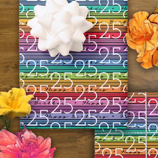 Feuille De Papier Cadeau 25e anniversaire Rainbow Stripes (Créateur téléchargé)