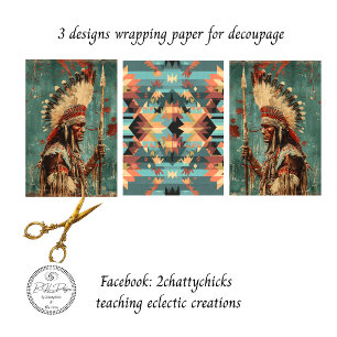 Feuille De Papier Cadeau 2 Chef Indien Amérindien & Dessus-de-plat en décou