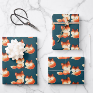 Feuille De Papier Cadeau 2 mignons Petits Renards Rouges Aquarelle Design