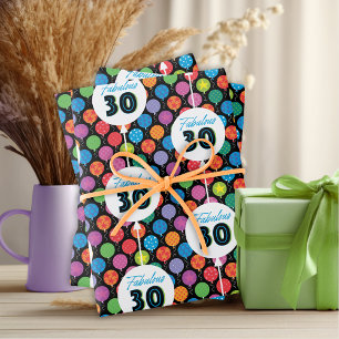 Feuille De Papier Cadeau 30e anniversaire Ballons colorés Étoiles Pois  