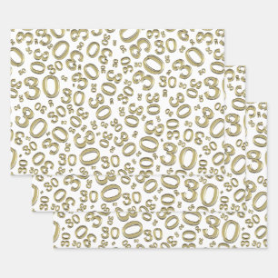 Feuille De Papier Cadeau 30e anniversaire Gold & White Random Number Motif