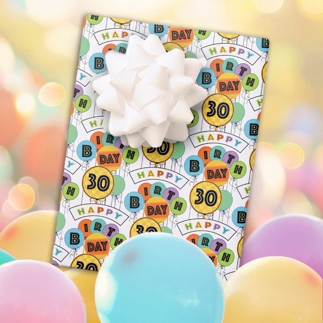 Feuille De Papier Cadeau 30e anniversaire heureux typographie ballons (Créateur téléchargé)