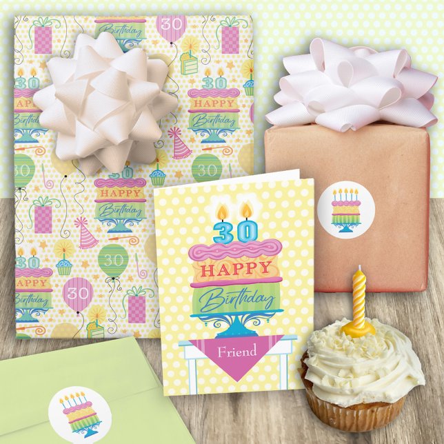 Feuille De Papier Cadeau 30e anniversaire Nombre bougies Cake Balloon (Créateur téléchargé)