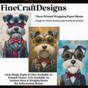 Feuille De Papier Cadeau 3 Chiens Schnauzer Drôles et Mignons en Tenue WPA2