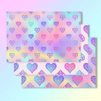 Feuille De Papier Cadeau 3 Coeur Boho rose Anniversaire Coordination Cadeau