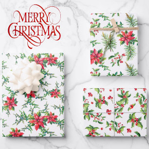 Feuille De Papier Cadeau 3 Coordination des fleurs de Noël de Poinsettia ro