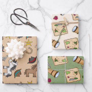 Feuille De Papier Cadeau 3 designs - 1 Cowboys et 2 Pirates
