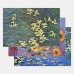 Feuille De Papier Cadeau 3 Différentes Peintures de Fleurs par Claude Monet