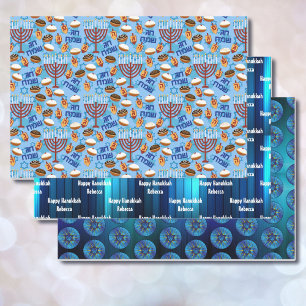Feuille De Papier Cadeau 3 Happy Hanoukka Wrapping Paper Ajouter le nom de 